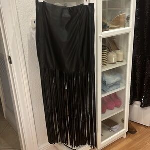 Faux Leather Fringe Skirt